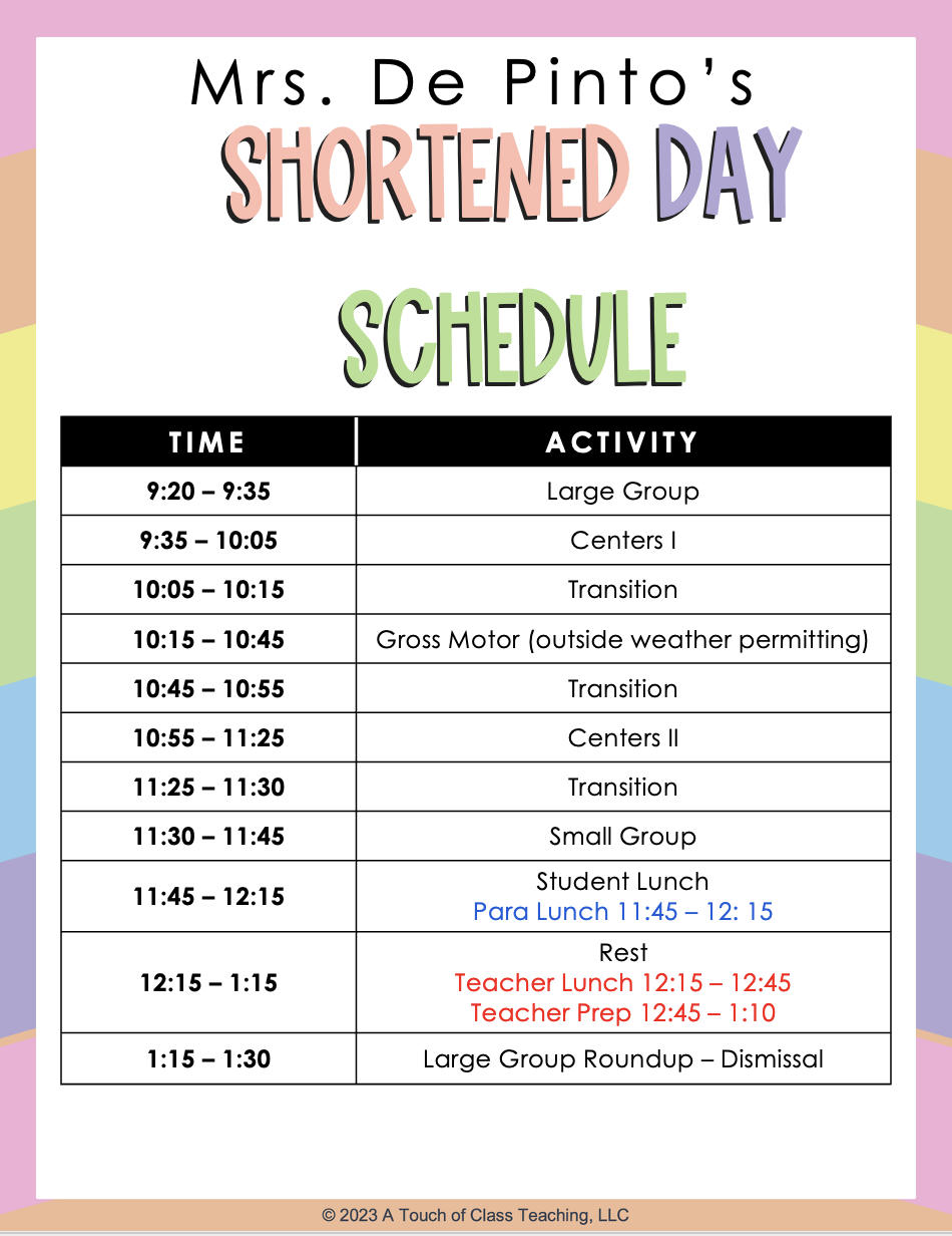 Shortened Day Schedule
